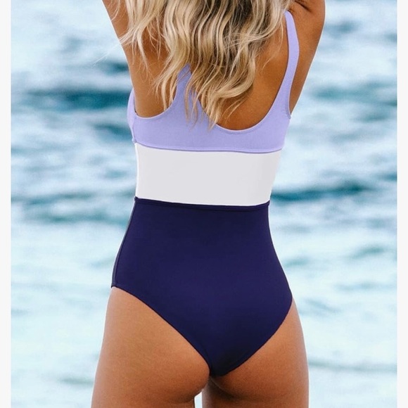 CUPSHE Women's Colorblock Keyhole Cutout One Piece Swimsuit Size XL - Picture 4 of 11